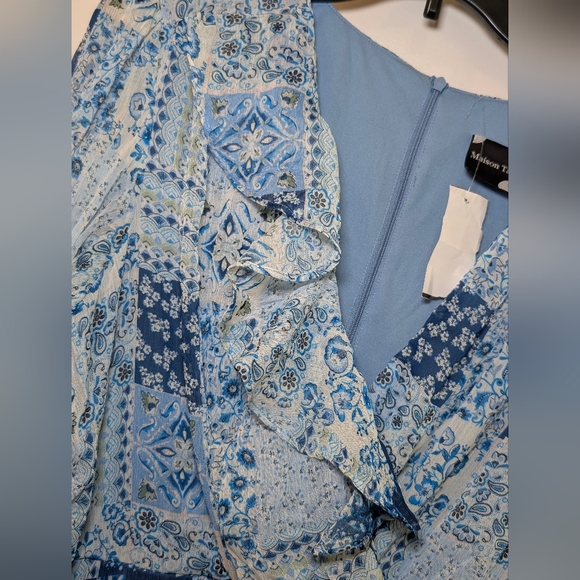 Maison Tara Blue Patchwork Floral Midi Dress Size 12 Cottagecore Wrap Boho - Picture 7 of 10